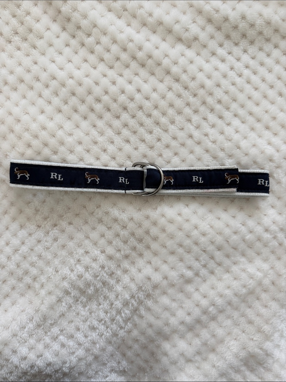 Ralph Lauren Navy Ribbon Belt with Dog & RL Motif - 18 month old size